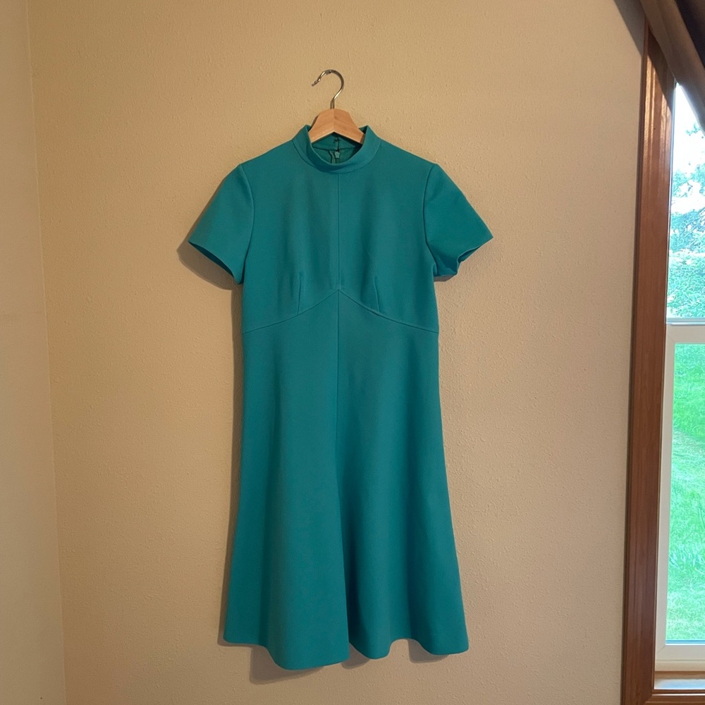 Vintage or Home-sewn Sky Blue Mock Neck Dress